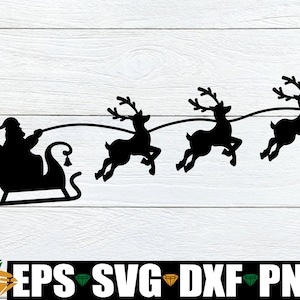 Babbo Natale con slitta e renne in formato SVG, Clipart di Natale, File di taglio per decorazioni per l'aula di Natale, File di taglio di Natale, Babbo Natale e slitta in formato SVG PNG DXF