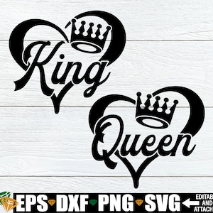 Koning en koningin SVG, bijpassende paar Valentijnsdag, bijpassende verjaardag, paren Valentijnsdag, Valentijnsdag paar, Valentijnsdag SVG