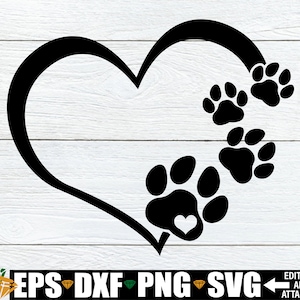 Pootafdruk hart, hart met pootafdrukken sjabloon, hond pootafdrukken vector, SVG voor hond nek sjaal, hond Memorial clipart SVG, digitale download