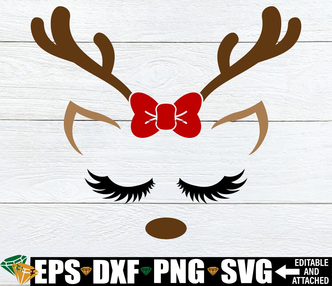 Girl Reindeer Face With Bow Svg, Girl Reindeer Svg, Girl Christmas