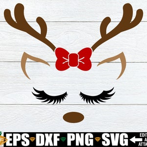 Ragazza renna faccia con fiocco in formato SVG, ragazza renna in formato SVG, ragazza Natale renna in formato SVG, ragazza renna Clipart, ragazza Natale Clipart in formato SVG