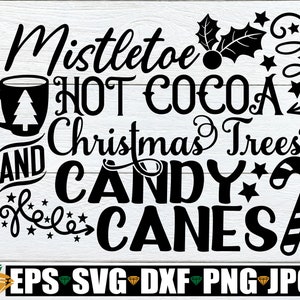 Árvores de Natal de cacau quente visco e bastões de doces svg. Natal SVG. Decoração de Natal svg.Design de camisa de Natal. Clipart de férias svg