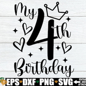 Il mio 4° compleanno, Ragazze 4° Compleanno Camicia SVG, Ragazze 4° Compleanno in formato SVG, Ragazze Quarto Compleanno in formato SVG, Quarto Compleanno Camicia SVG, Download Digitale