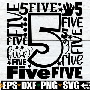 Numéro 5 svg, svg 5e anniversaire, 5e anniversaire garçon chemise svg, 5e anniversaire chemise SVG, cinquième anniversaire svg, art des mots numéro 5, typographie numéro 5