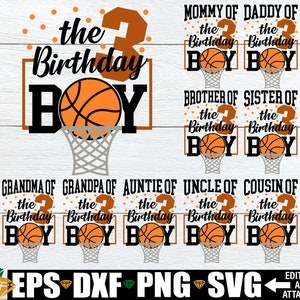Anniversaire de basket-ball SVG, 3e anniversaire, anniversaire de basket-ball de famille assorti, anniversaire de basket-ball assorti en famille, anniversaire à thème de basket-ball