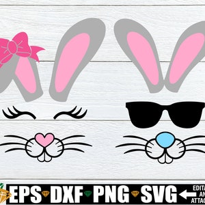 Paashaas gezicht SVG. Bunny gezicht SVG, bijpassende Bunny gezicht SVG. Jongen konijntje. Meisje konijntje. Paashaas gezichten. Kinderen Pasen SVG, Pasen SVG