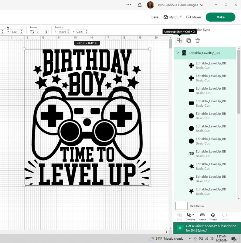 May include: Black and white design for a birthday card featuring a video game controller with the text "Birthday Boy Time to Level Up".