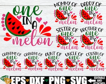One In A Melon, Watermelon Birthday, Matching Watermelon Birthday, Family One In A Melon, Watermelon svg, Summer,Family One In A Melon, SVG