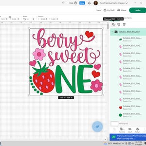 Puede incluir: Un dise&ntilde;o digital para una tarjeta de cumplea&ntilde;os o una decoraci&oacute;n de fiesta. El dise&ntilde;o presenta las palabras "berry sweet one" en letras rosa y verde, con una fresa roja y flores rosas.