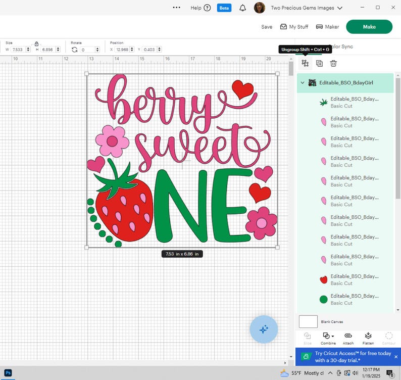 Puede incluir: Un dise&ntilde;o digital para una tarjeta de cumplea&ntilde;os o una decoraci&oacute;n de fiesta. El dise&ntilde;o presenta las palabras "berry sweet one" en letras rosa y verde, con una fresa roja y flores rosas.