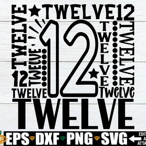 12e verjaardag typografie, 12e verjaardag Word Collage, 12e verjaardag gesneden bestand, 12e verjaardag Shirt SVG, 12e verjaardag Word Art SVG PNG DXF