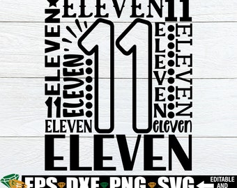 11th Birthday Typography, 11th Birthday Word Collage, 11th Birthday Cut File, 11th Birthday Shirt svg, 11th Birthday Word Art svg png dxf