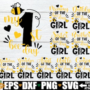 Mein 1. Geburtstag, niedlicher 1. Geburtstag, passender Familien-erster Geburtstag, Bienen-erster Geburtstag, Schnittdatei, SVG, Digital