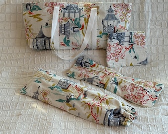Mah jong tote, rack, tile and accessory bag set A006 lined Pagoda