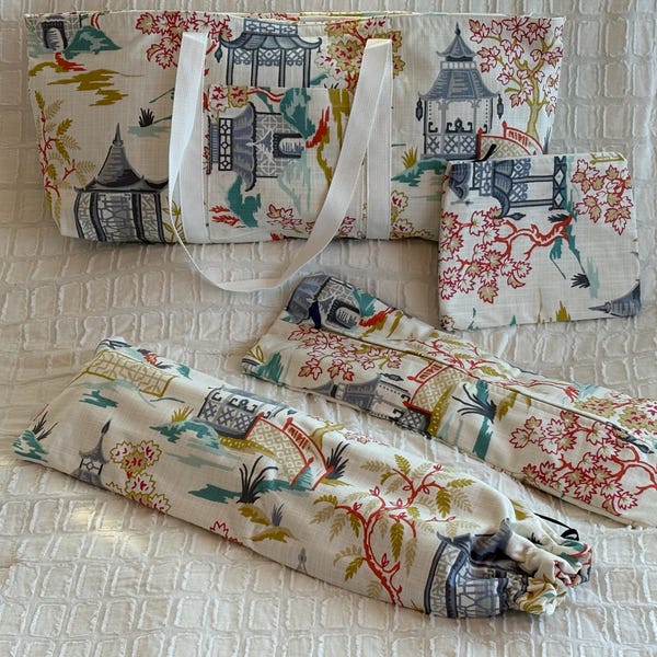 Mah jong tote, rack, tile and accessory bag set A006 lined Pagoda