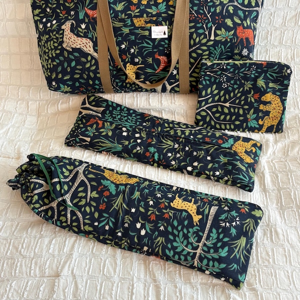 Mah jong tote, rack, tile and accessory bag set A011 lined Woodland