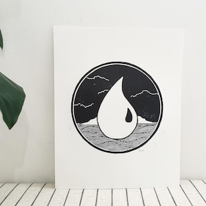 Blauwe mana handgedrukte linosnede print