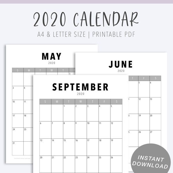 2020 Calendar Printable | A4 & Letter Calendar