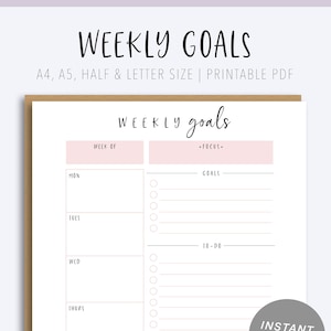 Weekly Goal Planner Printable PDF | Etsy