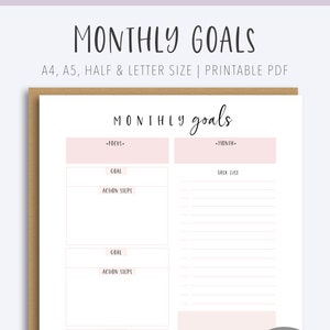 Monthly Goal Planner Printable PDF (Instant Download) - Etsy