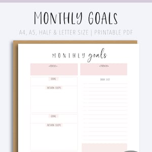 Monthly Goal Planner Printable PDF (Instant Download) - Etsy