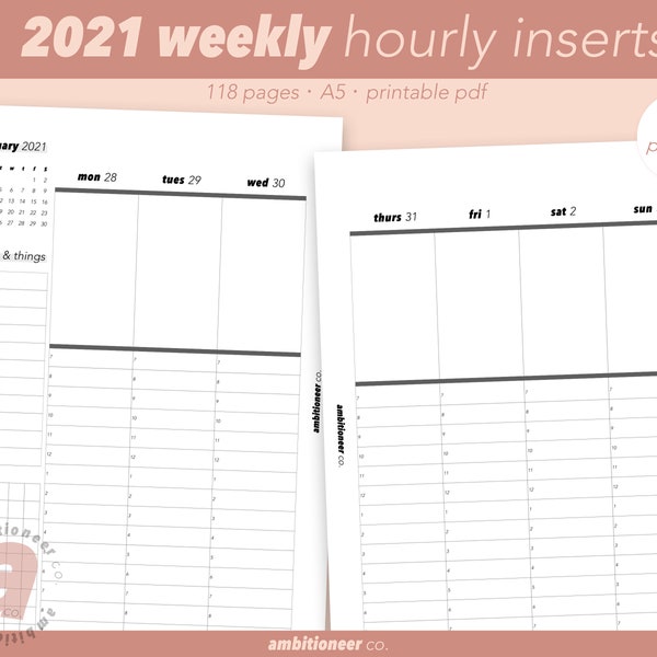 2021 hourly weekly planner | A5 weekly planner printable