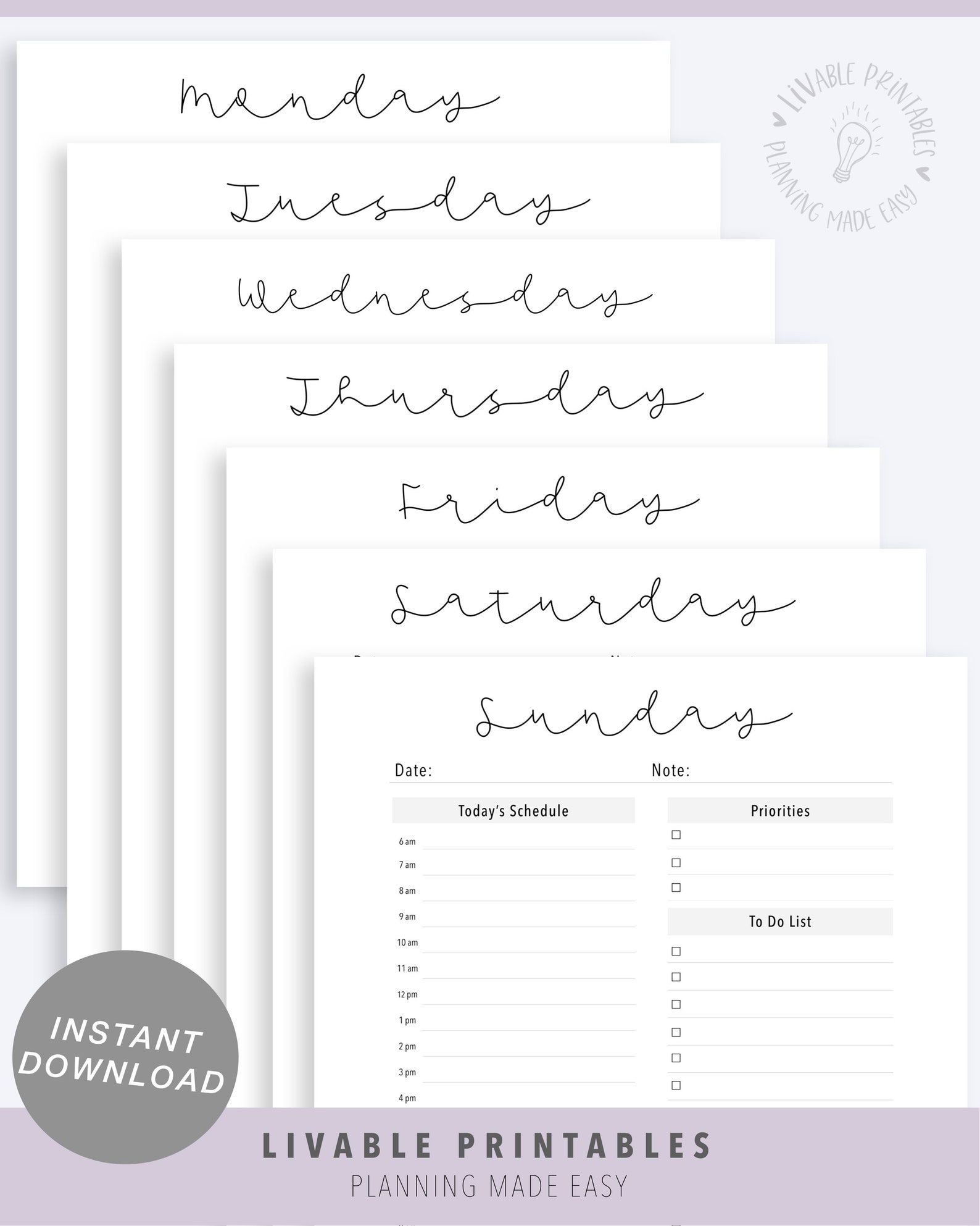 7 Day Planner Daily Printable - Etsy