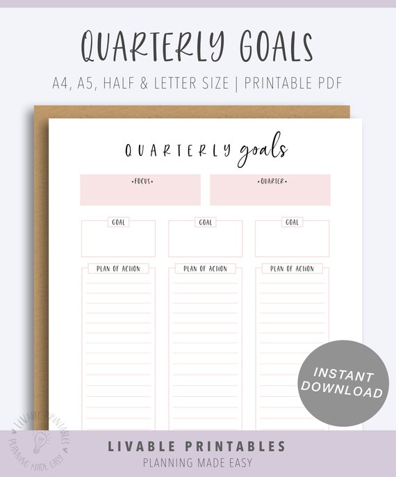 Quarterly Goal Planner Printable PDF | Etsy