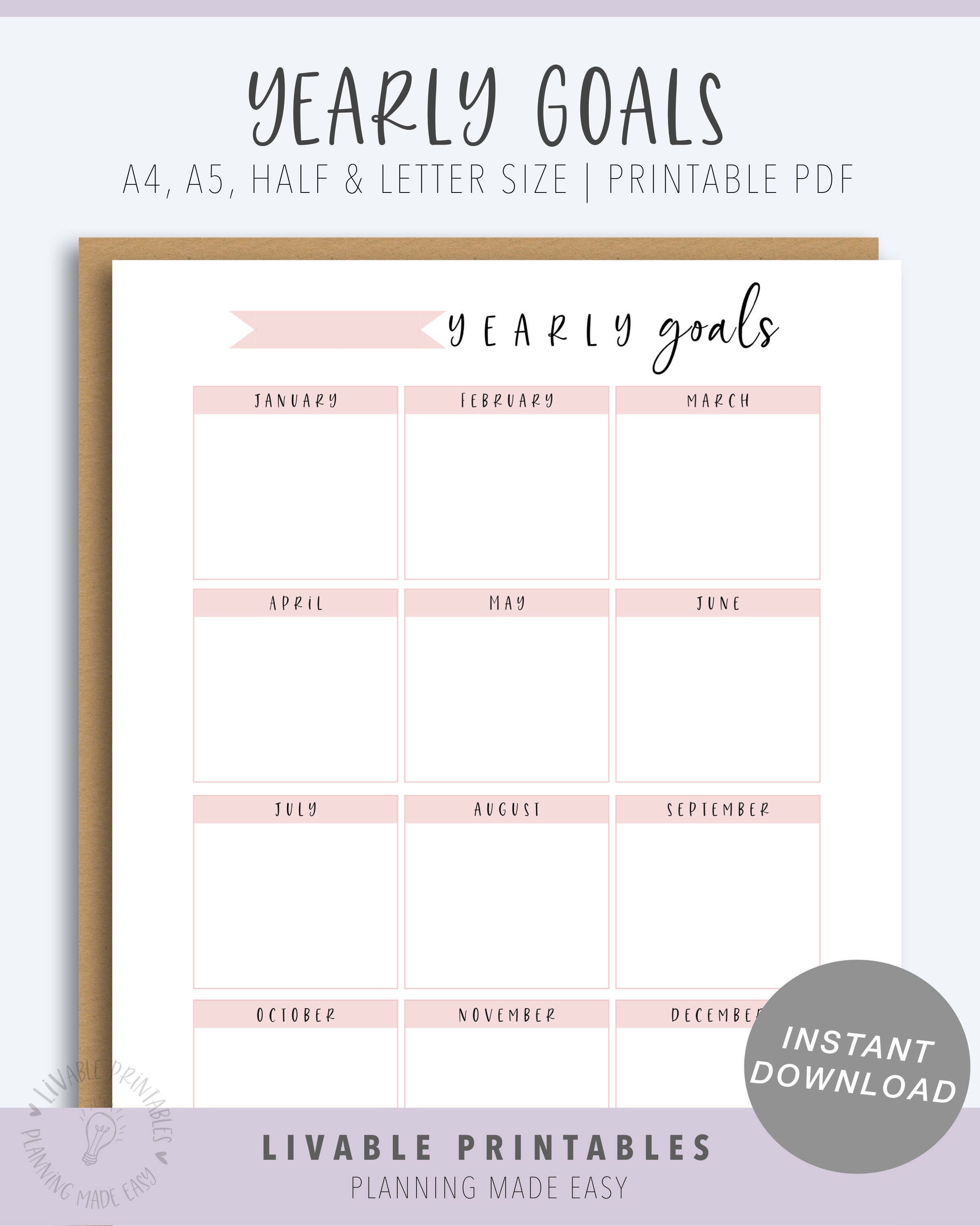 2020 Yearly Goal Planner Printable PDF - Etsy