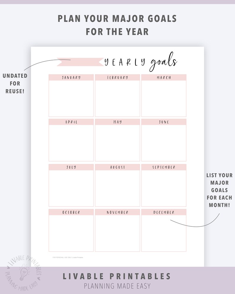 2020 Yearly Goal Planner Printable PDF - Etsy