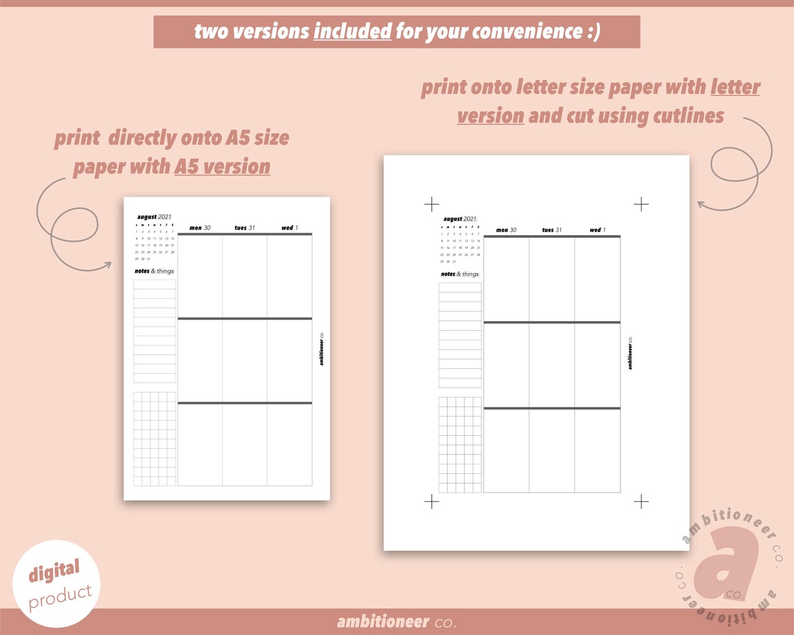 2021 Vertical Weekly Planner A5 Weekly Planner Printable - Etsy