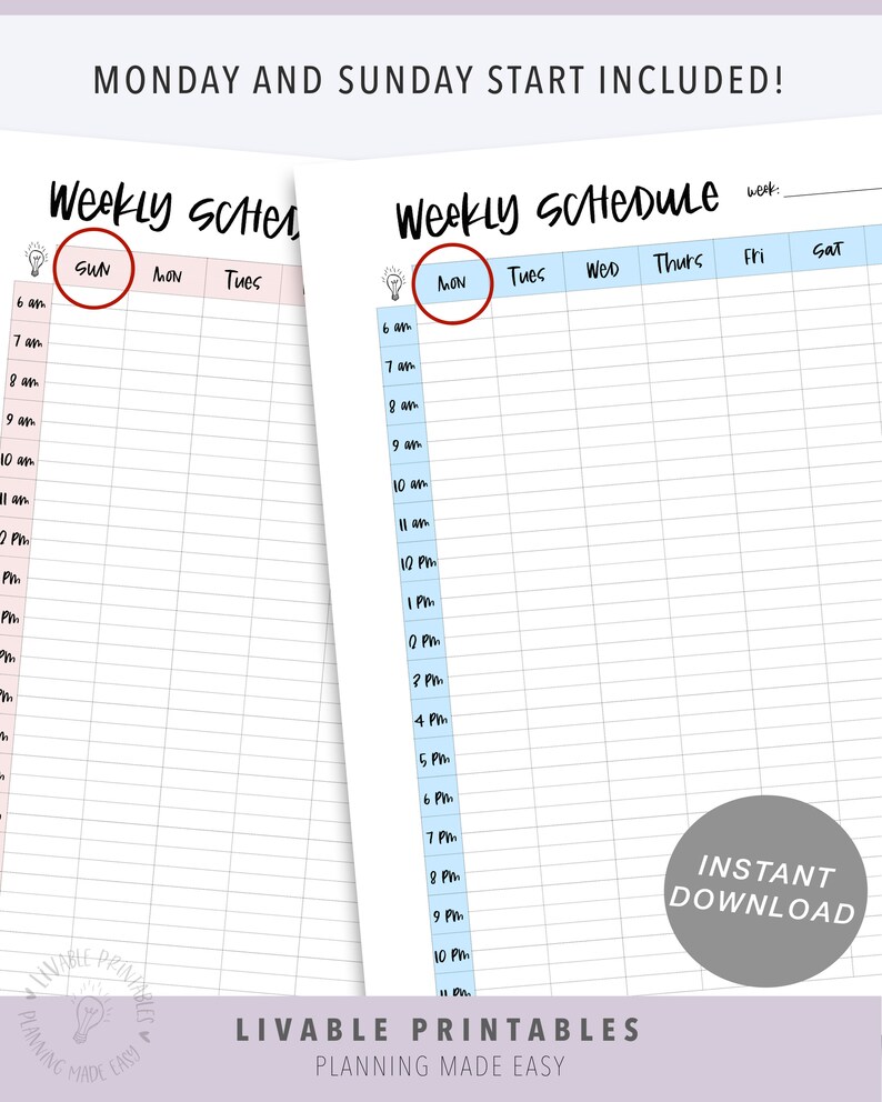 2020 weekly hourly planner weekly schedule etsy