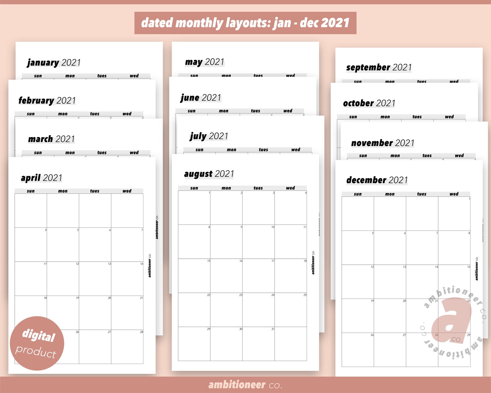 2021 Monthly Planner Printable | A5 Planner Insert | Dated Monthly on ...