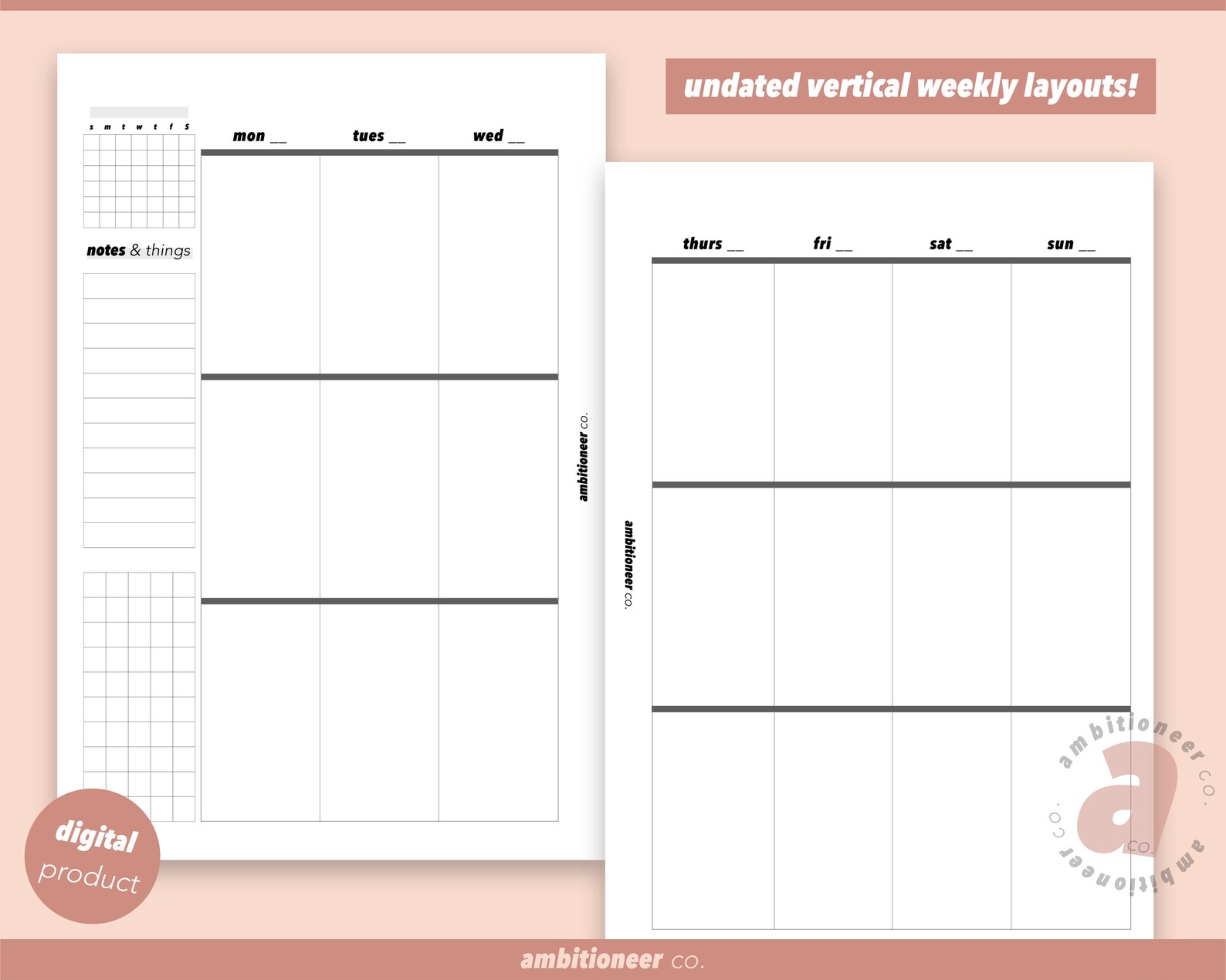 Undated Vertical Weekly Planner A5 Weekly Planner Printable - Etsy