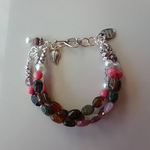 Watermelon Tourmaline 3 Strand Bracelet,for October Birthdays