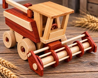 Handcrafted Wooden Combine Harvester Toy, Wooden Farm Vehicle, Travtir Gift for Kids