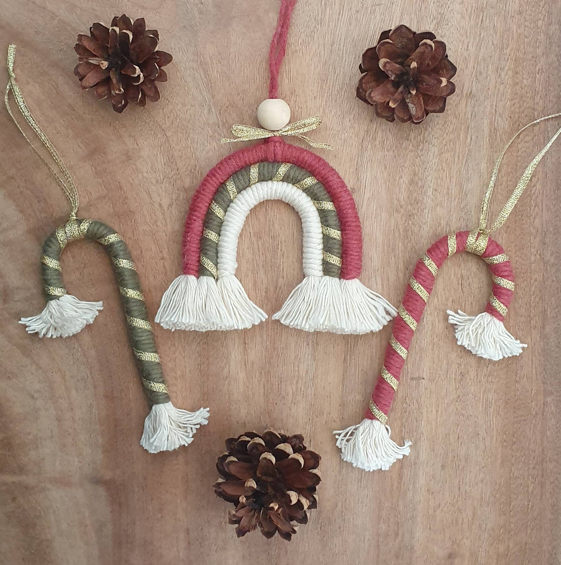 Hand-Made Macrame Christmas Tree Decorations Rainbow and Candy | Etsy