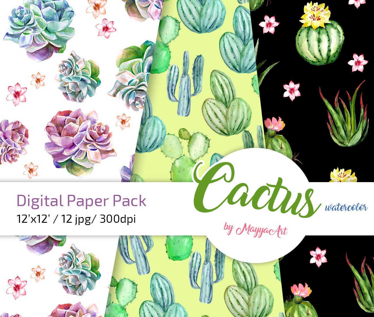 Watercolor Cactus Seamless Pattern Hand Painted Cactus - Etsy