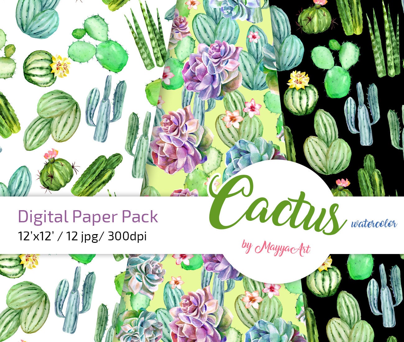 Watercolor Cactus Seamless Pattern Hand Painted Cactus - Etsy