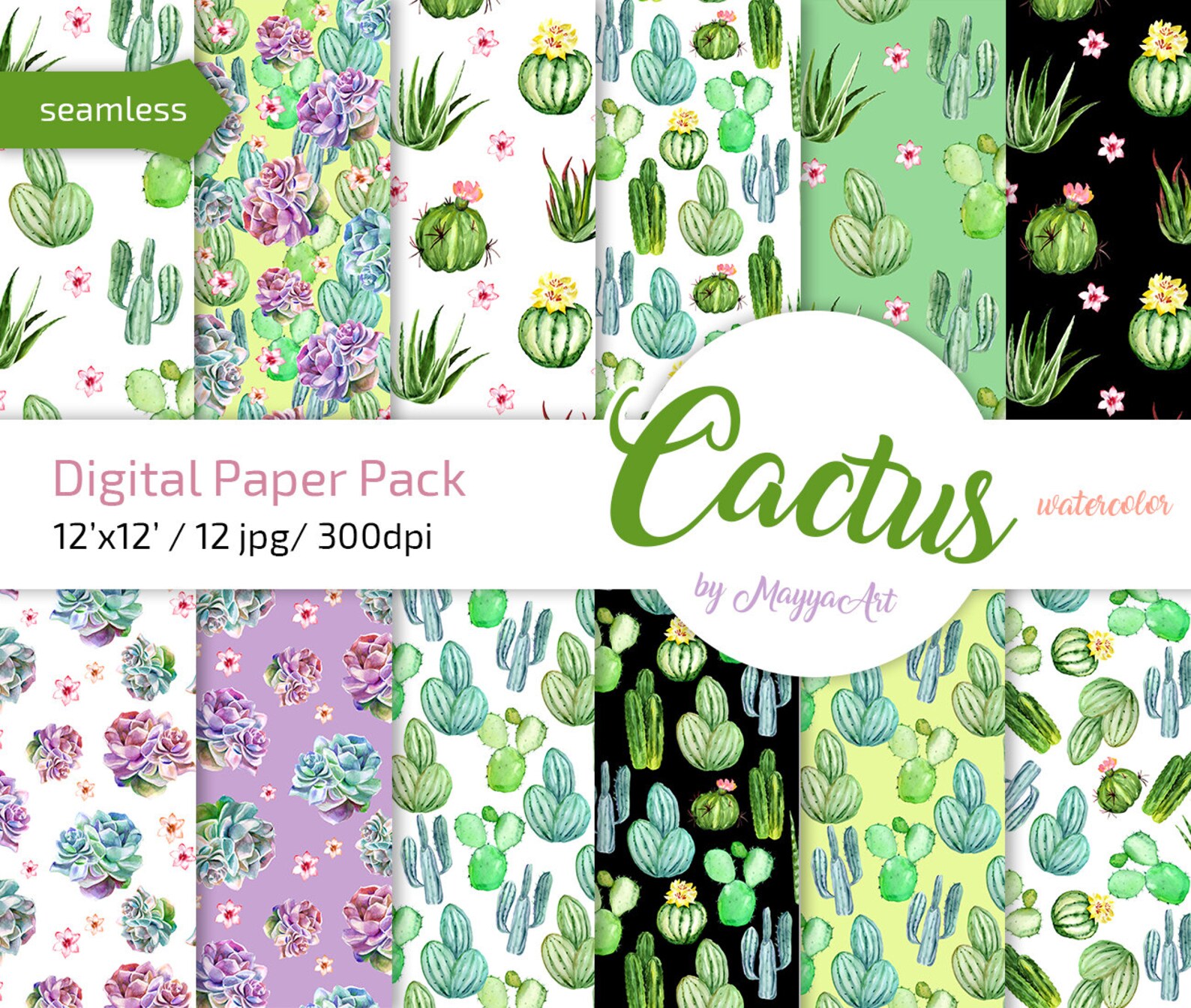 Watercolor Cactus Seamless Pattern Hand Painted Cactus - Etsy
