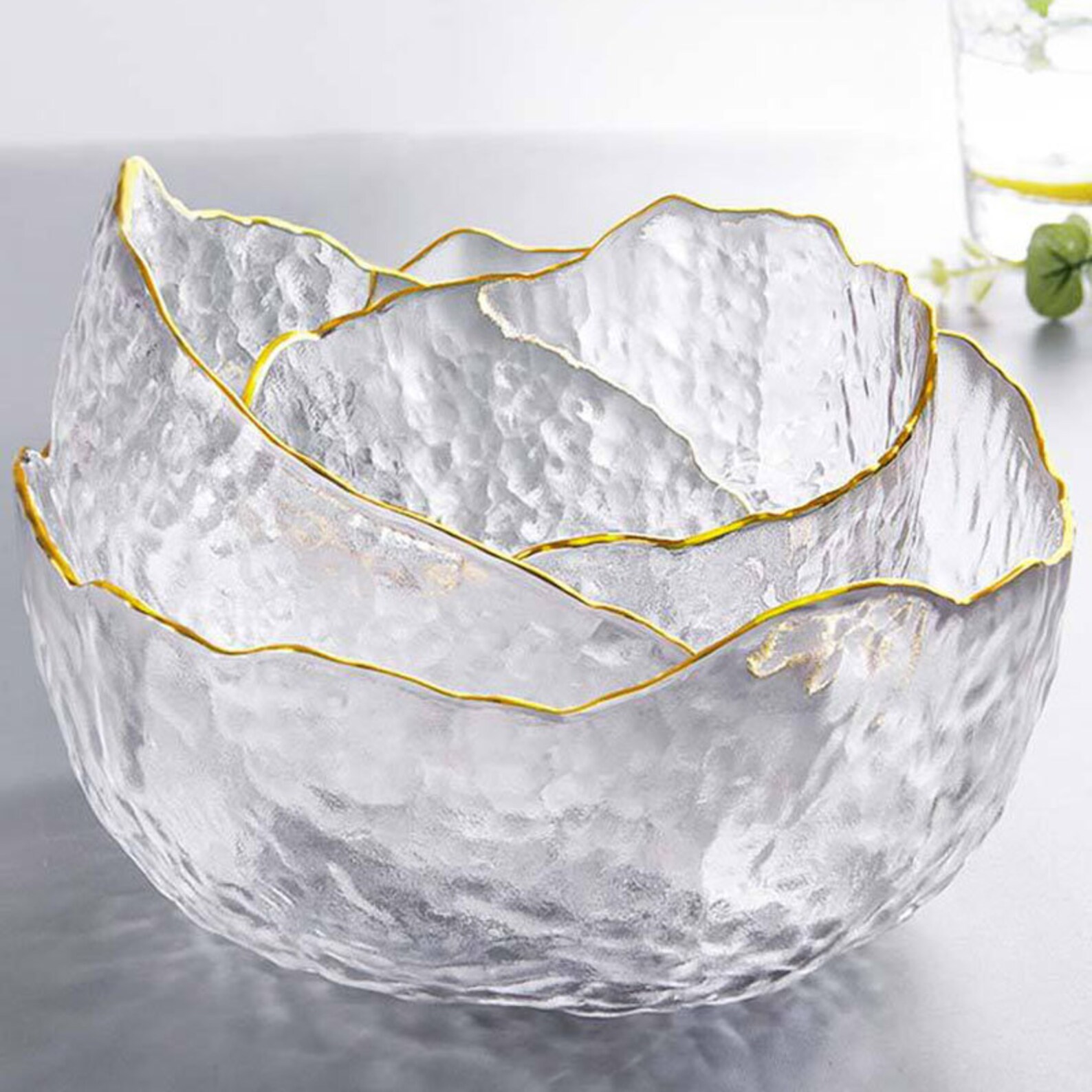 Luxury Beaded / Gold Rim Bowl 3 Set Glass Salad Serving Rice Etsy