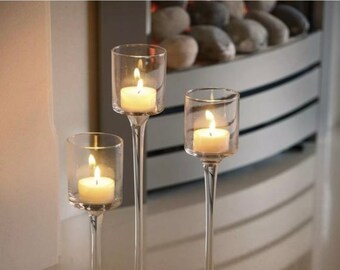 Glass candle stick holders set of 3 perfect home Christmas decor gift set