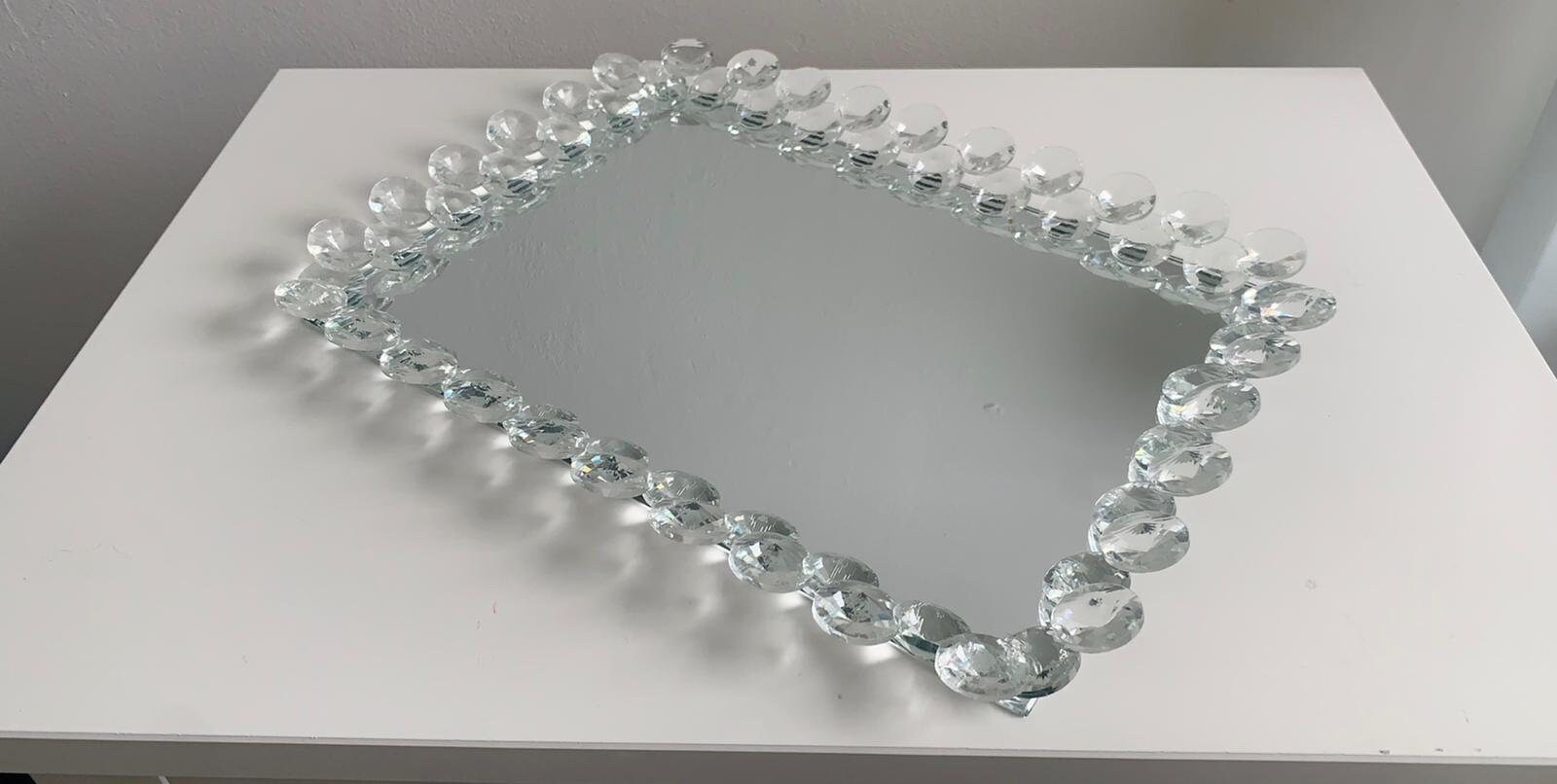 Crystal beaded serving trays glass mirrored set of 3 Etsy