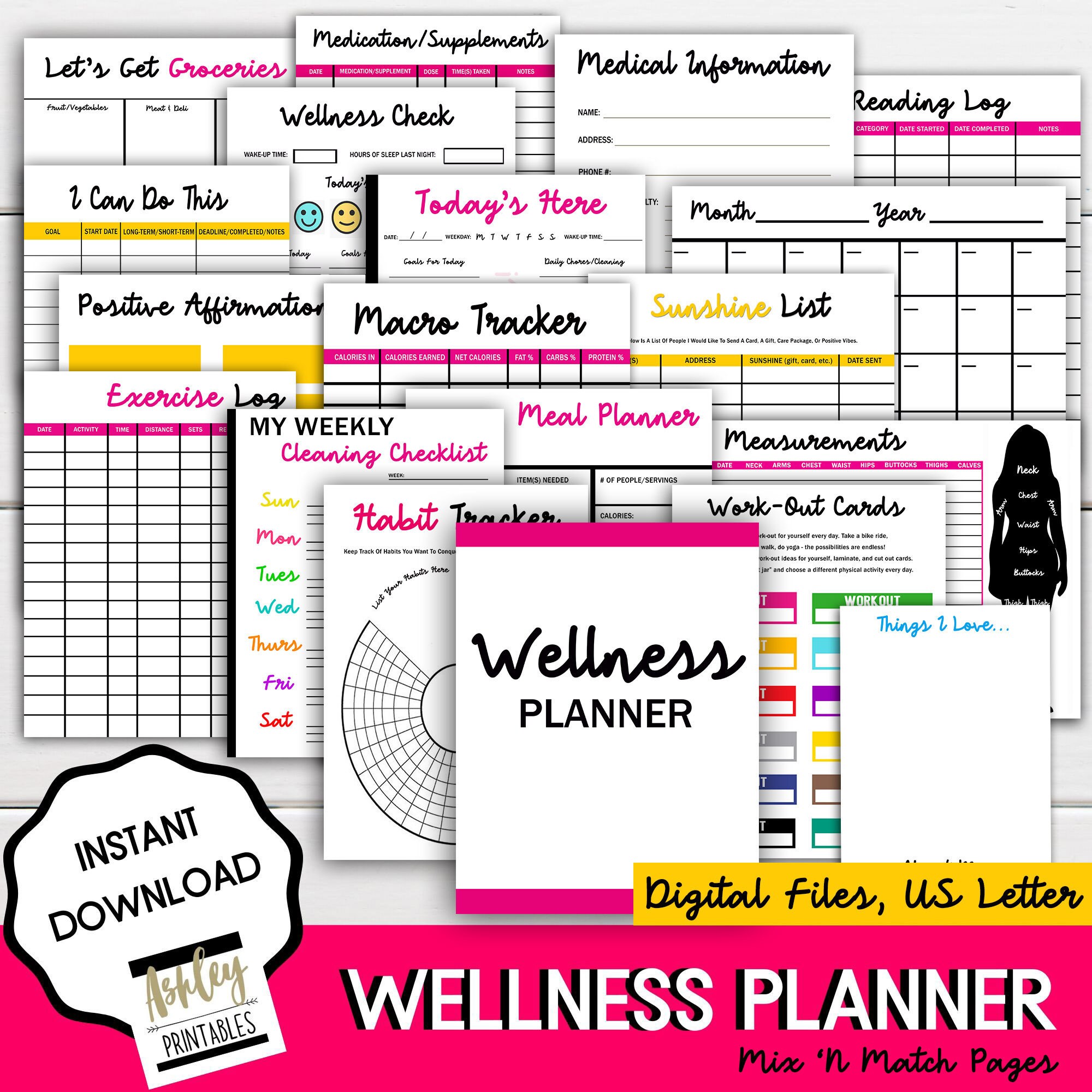 Wellness Planner Organization Mental Health Fitness & Etsy