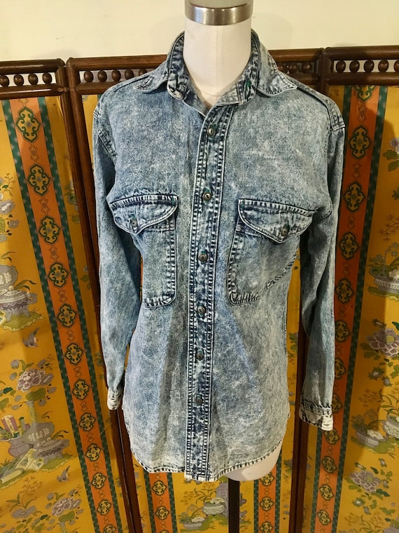 Vintage 1980's Gap Acid Wash Denim Shirt ~ Acid Wa
