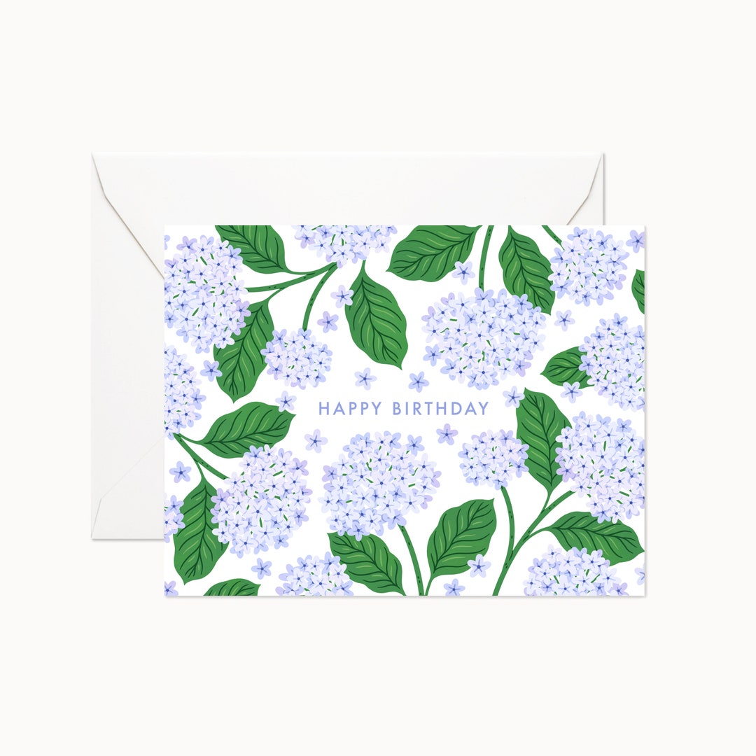 Happy Birthday Hydrangea Card - Etsy