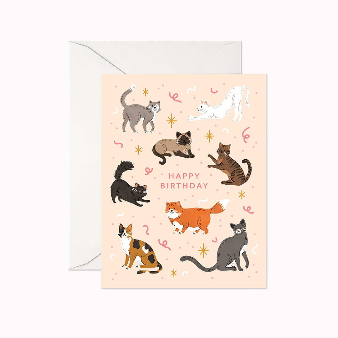 cat birthday card etsy