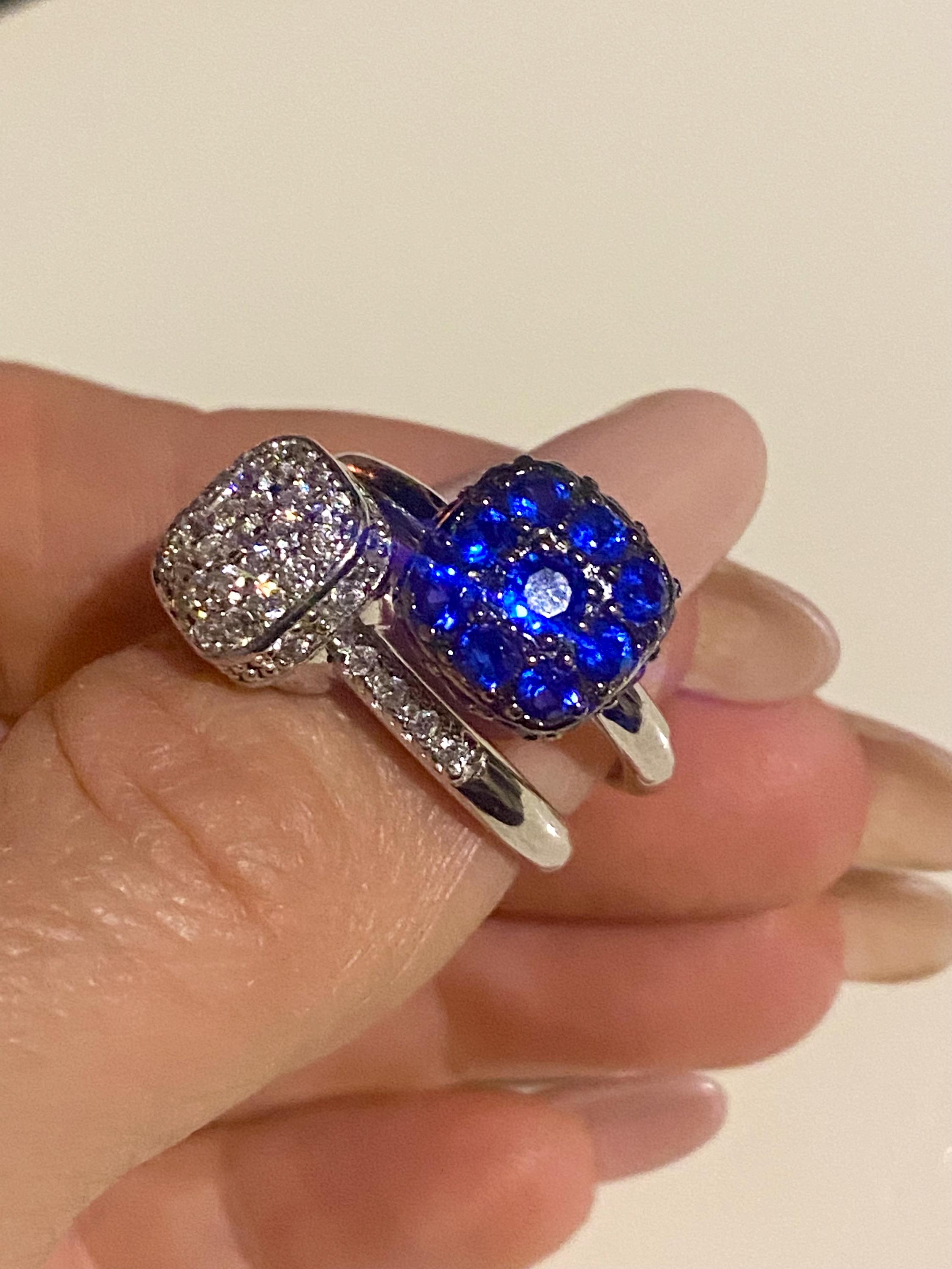 925 Silver Diamond Look Ring with Blue Pavé