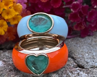 Emerald band rings enamel color cocktail ring