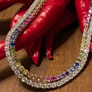 Tennis necklace luxury 925 silver sterling with tennis mesh necklace with white or multicolor zirconia